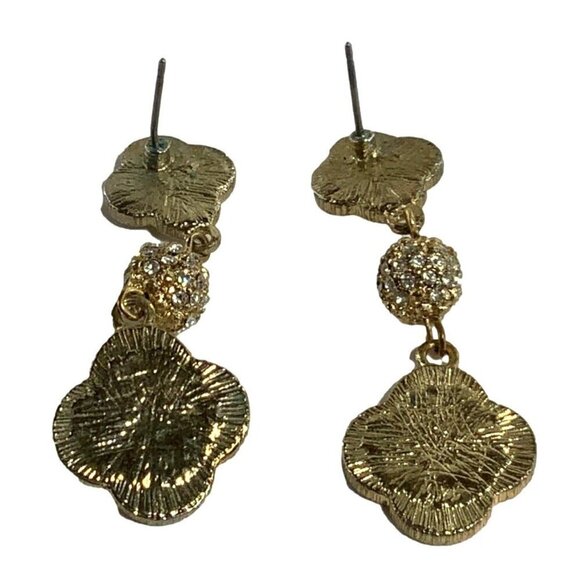 Clover Shaped Drop Earrings With Crystal Ball Accents - Picture 2 of 2